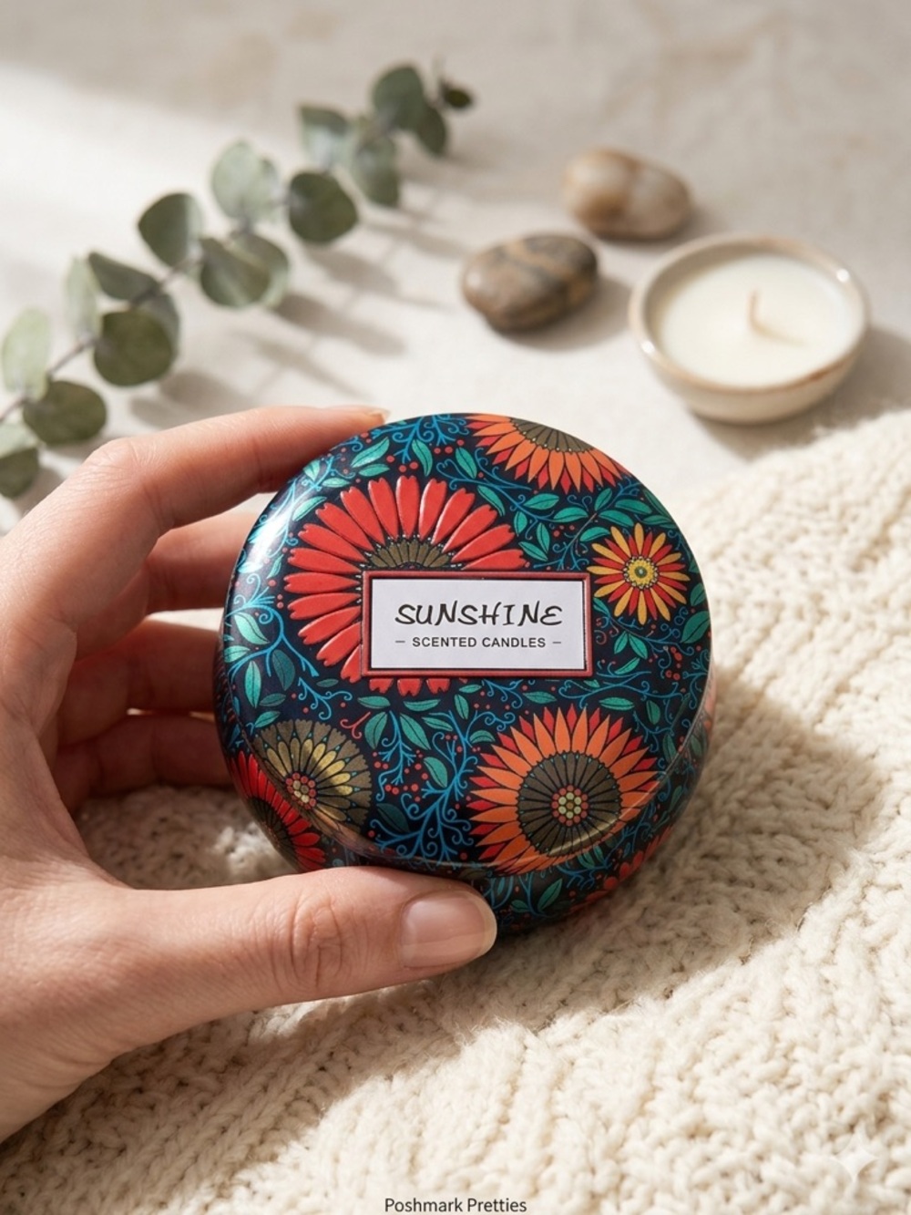 Sunshine Scented Soy Candle Set - 6pc Floral Tin Aromatherapy Gift for Her